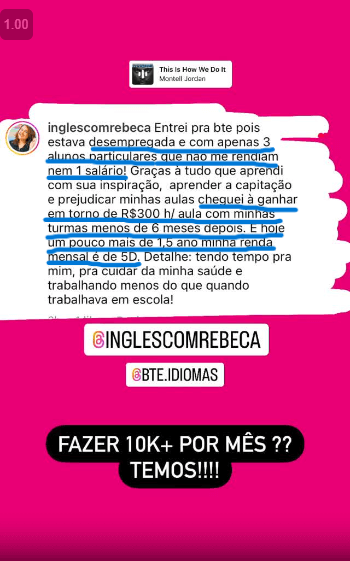 Aluna não ganhava nem 1 salário agora faz 10k mês com 300 reais a hora-aula (1)